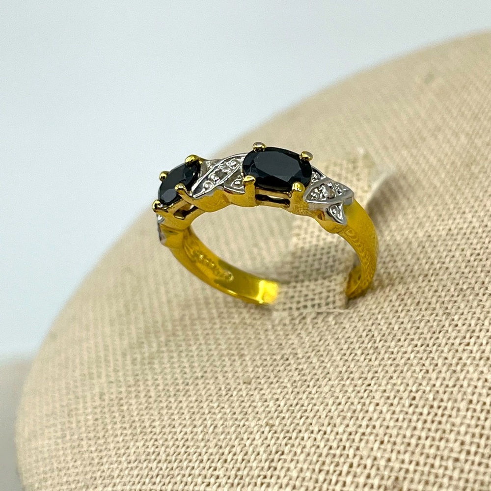 Vintage Black Onyx & CZ Accent Ring - Gold Over Sterling Silver (Size 6.75)